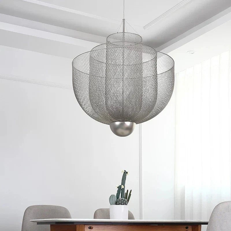 DecorBites™ Gold Mesh Grid Ceiling Chandelier: Dimmable LED Indoor Lighting