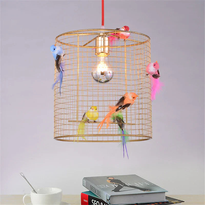 مصباح سقف ذهبي DecorBites™ على شكل قفص طائر لغرفة المعيشة وغرفة النوم بالمنزل على الطراز الاسكندنافي