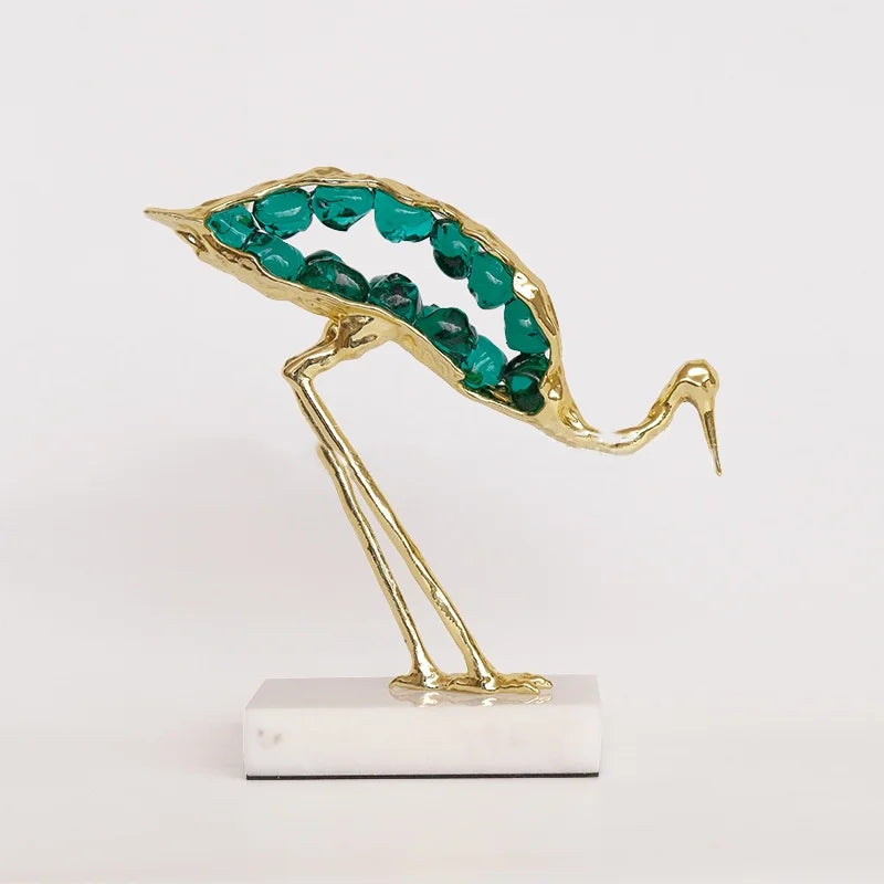 DecorBites™ Crystal Crane Sculpture: Green Gem Bird Figurine for Home Decor