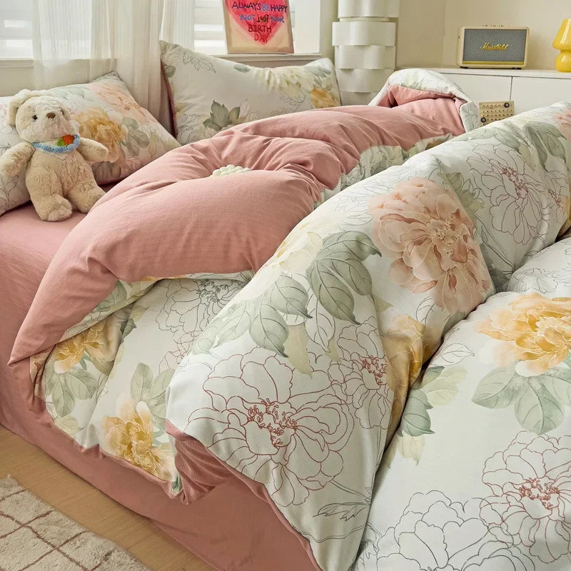DecorBites™ Double-Layer Yarn Printed Cotton Quilt Cover Set - Queen/King/Double/Single Bed