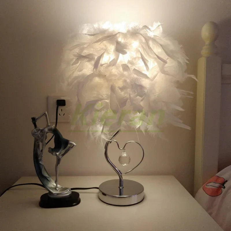 DecorBites™ Crystal Feather LED Table Lamp for Bedroom, Study, & Living Room