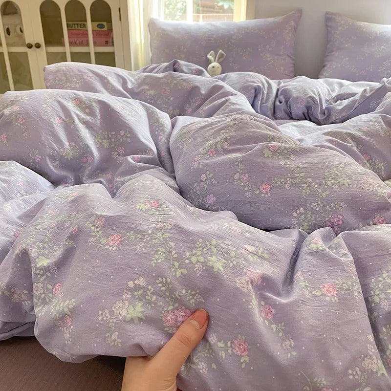 DecorBites™ Cotton Flower Print Bedding Set - Romantic High-Density Comforter for Adults