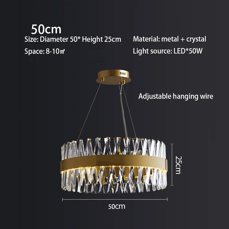 DecorBites™ Brushed Gold Rings Crystal Chandelier Ceiling Lamp