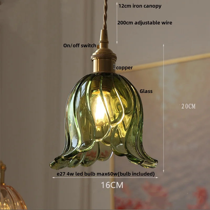 DecorBites™ Clear Leaf Glass LED Pendant Copper Switch Kitchen Dining Room Light