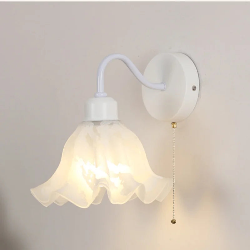 DecorBites™ Glass Iron LED Wall Sconce Pull Chain Switch Stair Light Fixture for Bedroom