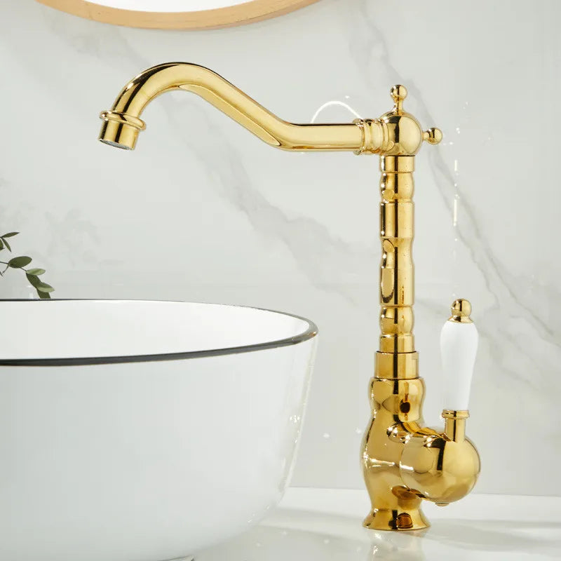 DecorBites™ Robinet de lavabo doré Mitigeur chaud froid à poignée unique