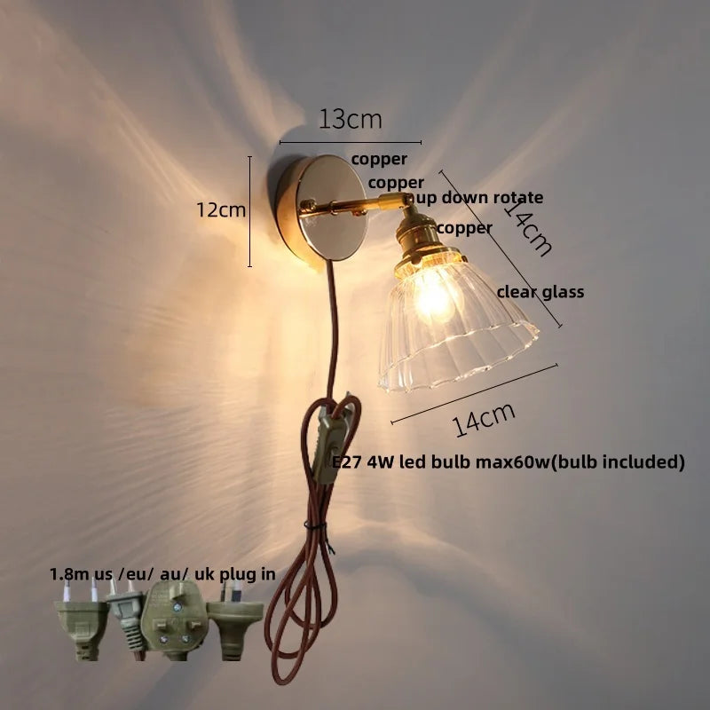 DecorBites™ Glass Bedside Sconce: Modern Nordic LED Wall Light with Pull Chain Switch