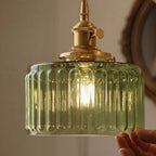 Vintage Green Glass Pendant Light With Brass Finish