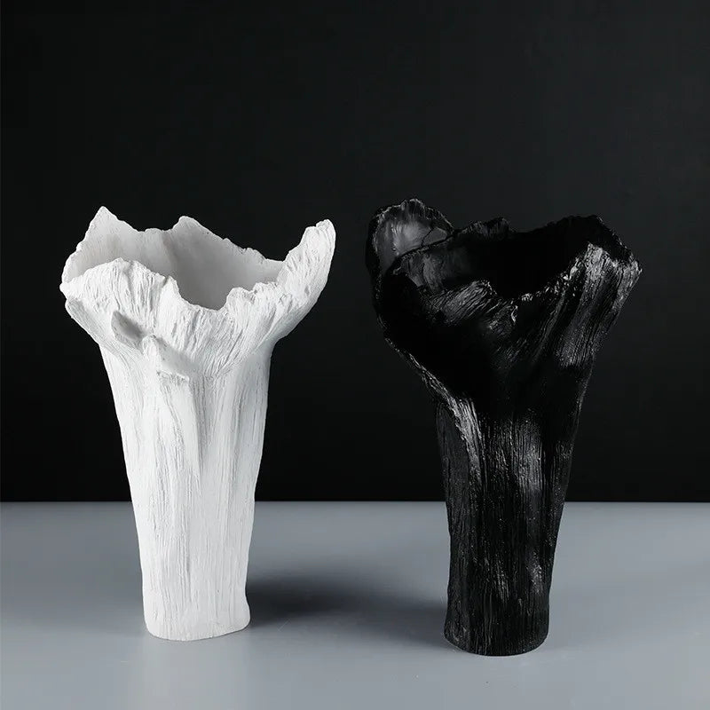 DecorBites™ Irregular Resin Vase Black White Flowers Handicraft Ornaments Home Decor