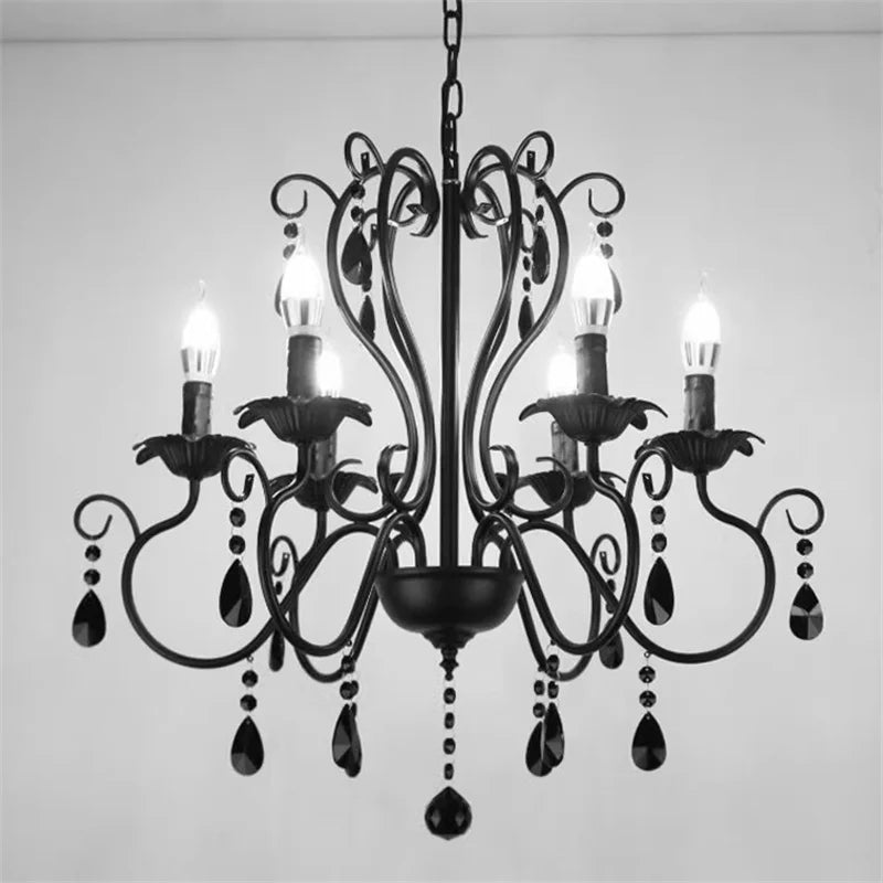 DecorBites™ Black White Metal Chandelier with Crystal Pendants for Elegant Home Lighting