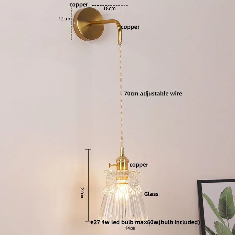 DecorBites™ Clear Glass LED Wall Lamp Pull Chain Switch Modern Luxury Home Decor