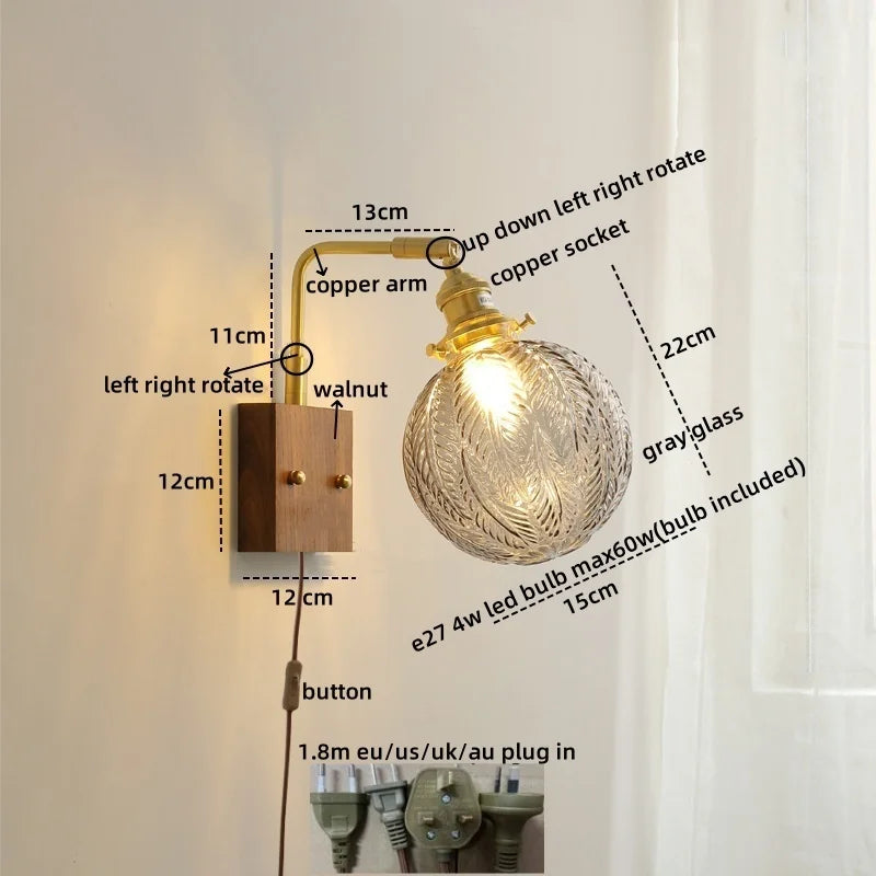 DecorBites™ Glass Copper LED Wall Lights Modern Bedside Lamp Applique Da Parete