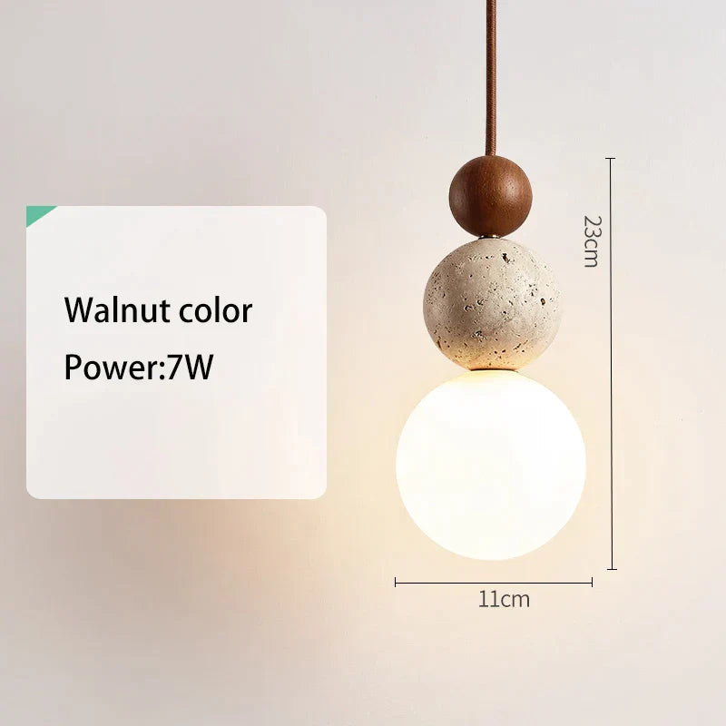 DecorBites™ Cream Style LED Pendant Lamp for Bedroom and Bar - Designer Stone Wood Chandelier