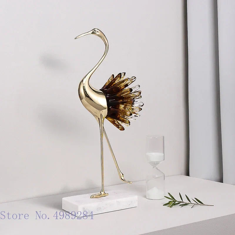 DecorBites™ Crane Golden Bird Agate Marble Crystal Home Decor Craft Statue