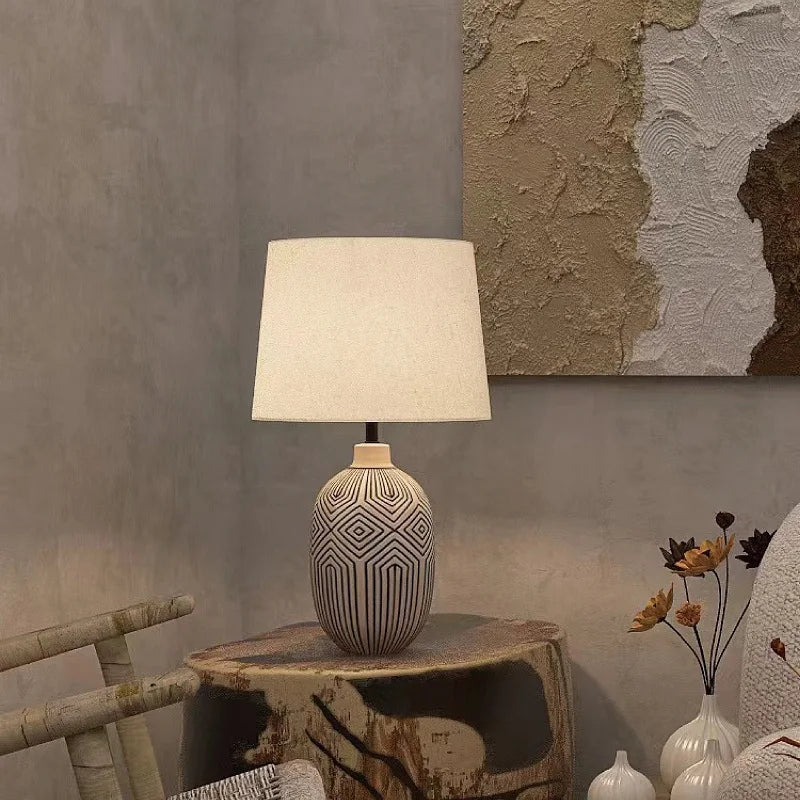 مصباح طاولة سيراميك DecorBites™ بتصميم ياباني لغرفة المعيشة وغرفة النوم والدراسة - بسيط وأنيق