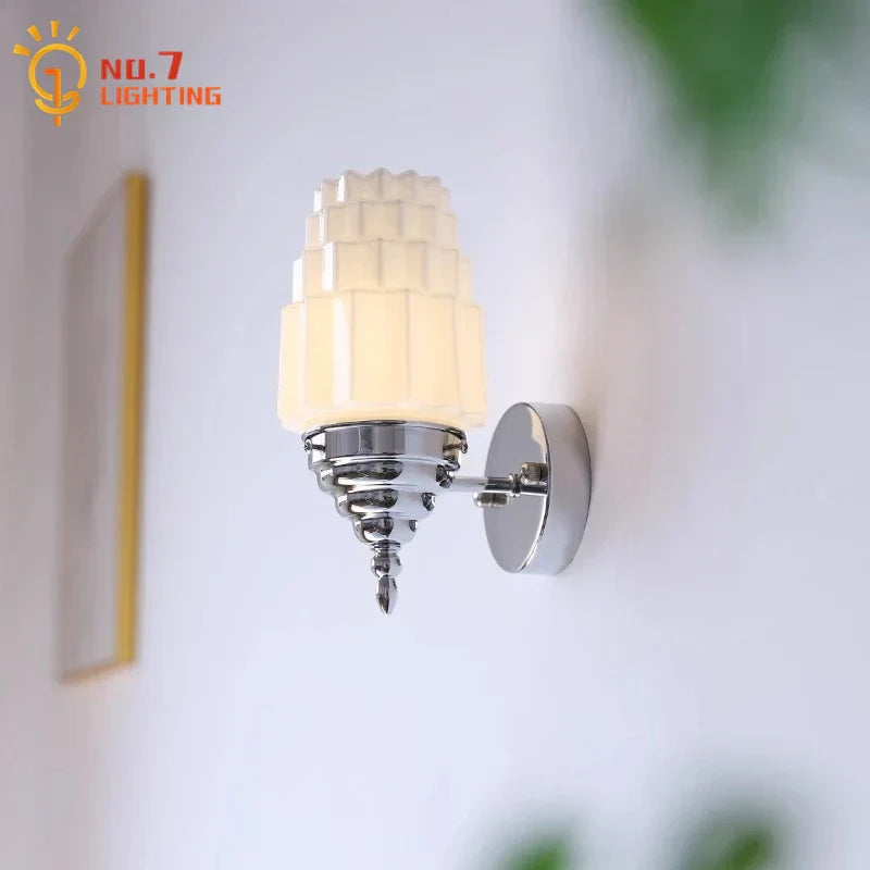DecorBites™ Cream Glass LED Wall Lamp Iron Art Chrome/Gold Living Room Bedroom Background