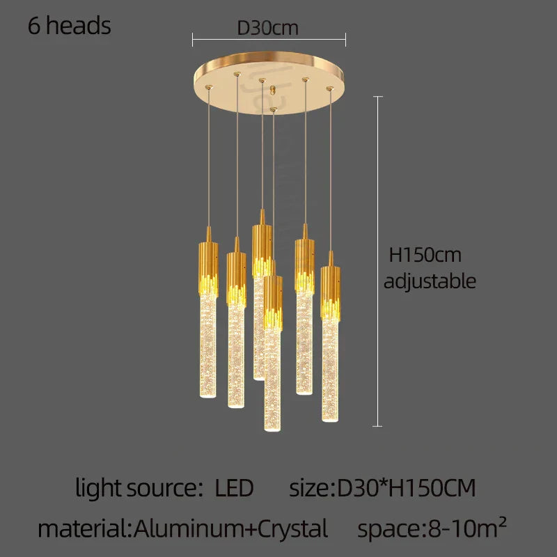 DecorBites™ Gold Crystal LED Chandelier: مصابيح غرفة طعام عصرية، إضاءة سقف معلقة للمطبخ