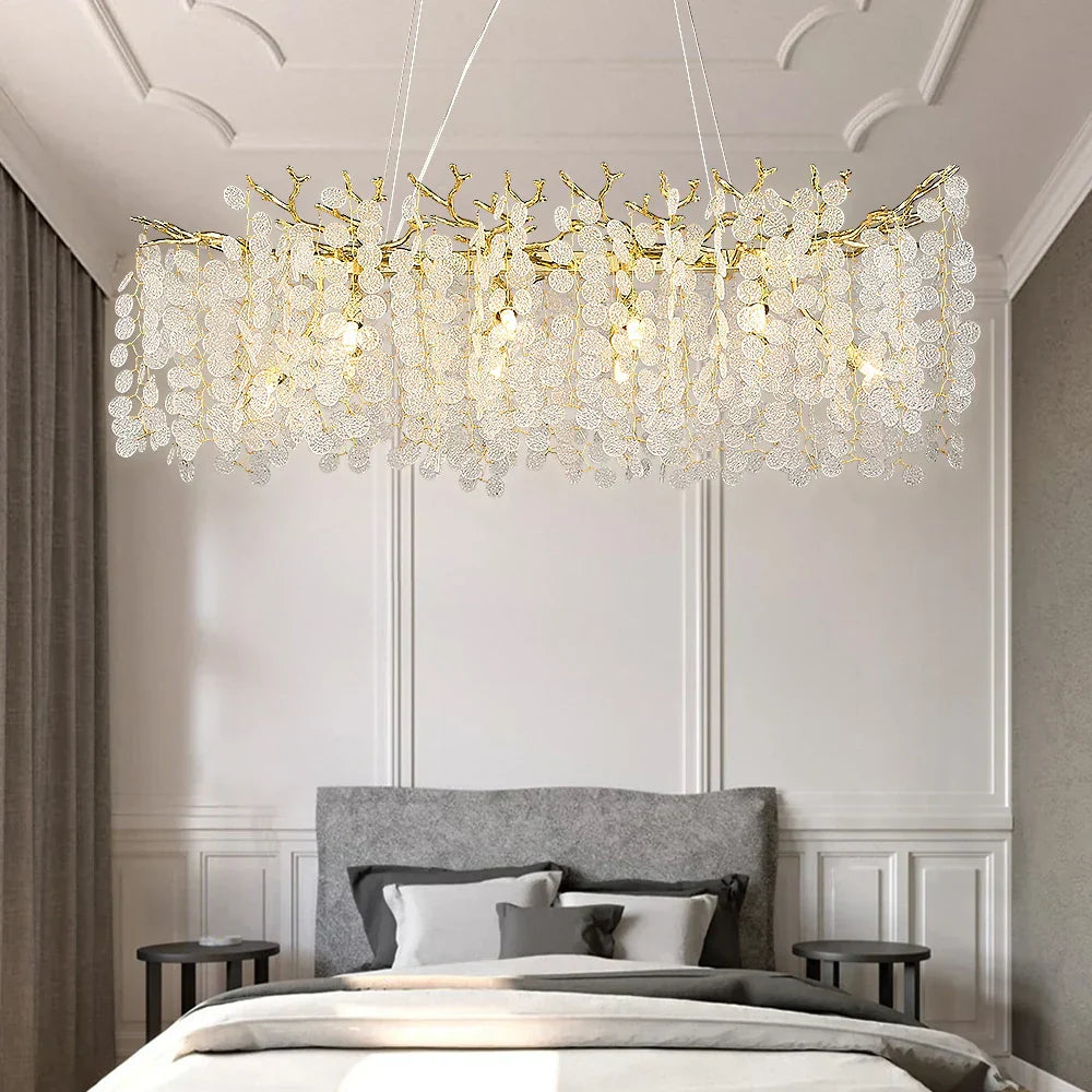 DecorBites™ Gold Money Tree Branch Crystal Chandelier for Living Room and Bedroom
