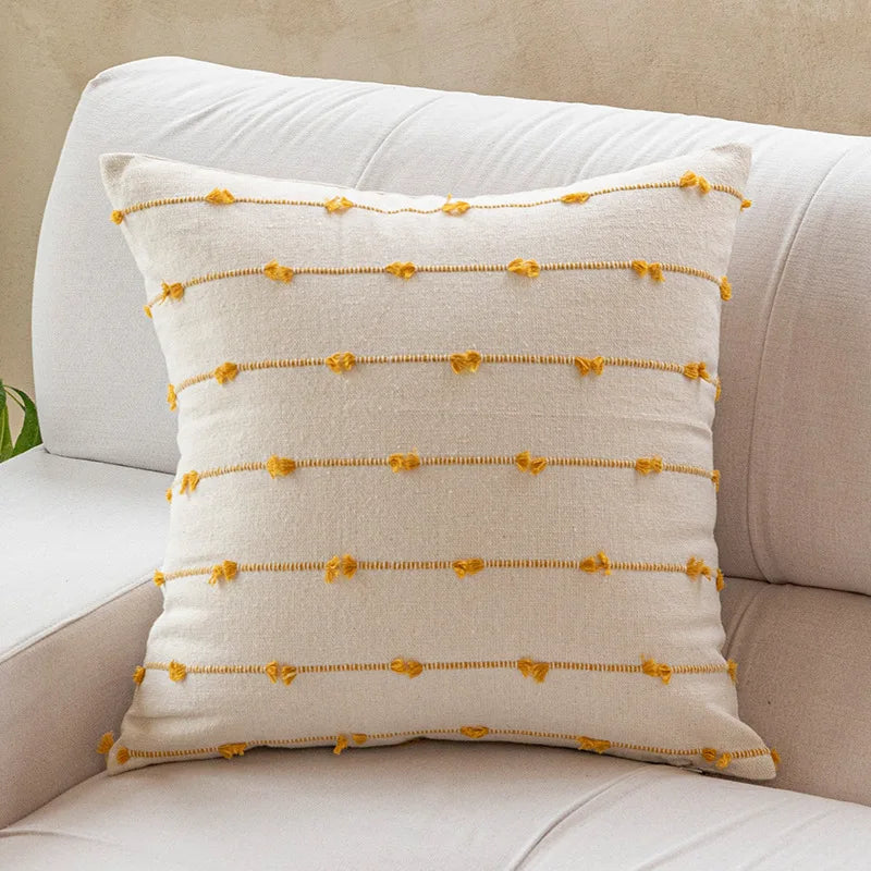 DecorBites™ Cotton Stripe Jacquard Cushion Cover Set: Blue Yellow Grey Pink Beige Black
