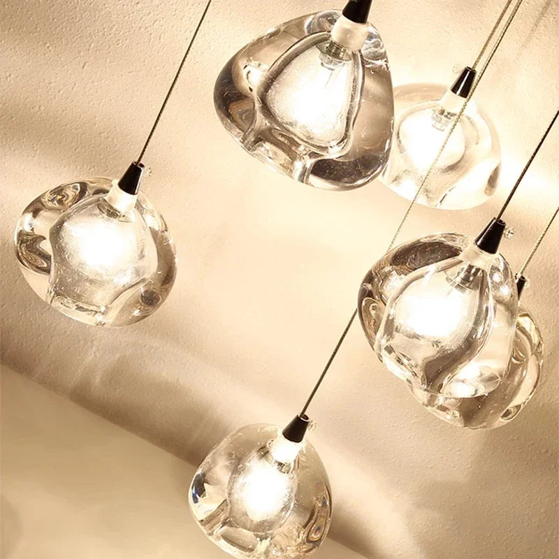 DecorBites™ Crystal Water Droplet Chandelier: Modern LED Staircase Pendant Light - Luxury Ball Hanging Lamp