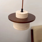 Modern Travertine Stone Pendant Light With Walnut Accent