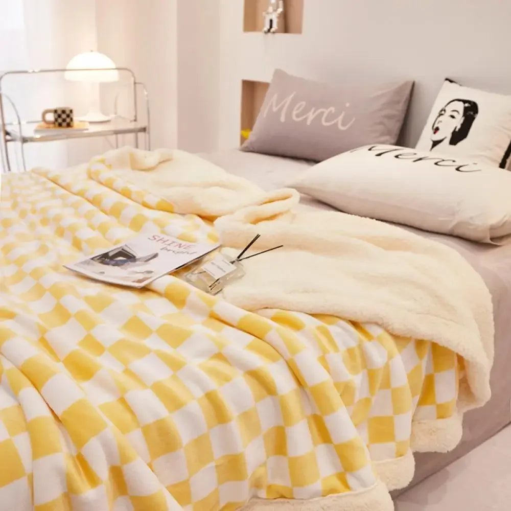 2024 DecorBites™ Checkerboard Lamb Fleece Blanket Cover - Premium Printed Blanket Series
