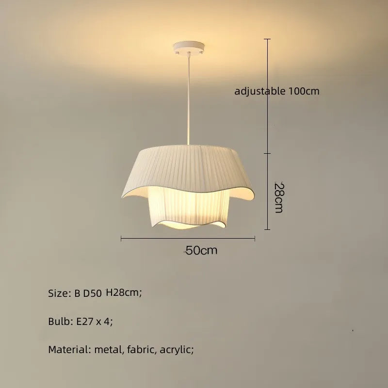 DecorBites™ Creamy Style E27 Chandelier Bedroom Pendant Lights: Minimalist White Fabric LED Lamps