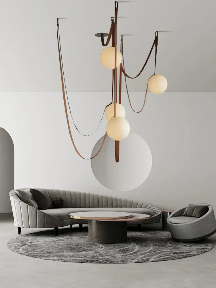 مصباح معلق DecorBites™ Leather Glass Ball لغرفة المعيشة، بتركيب حزام قابل للتعديل يمكنك تصنيعه بنفسك