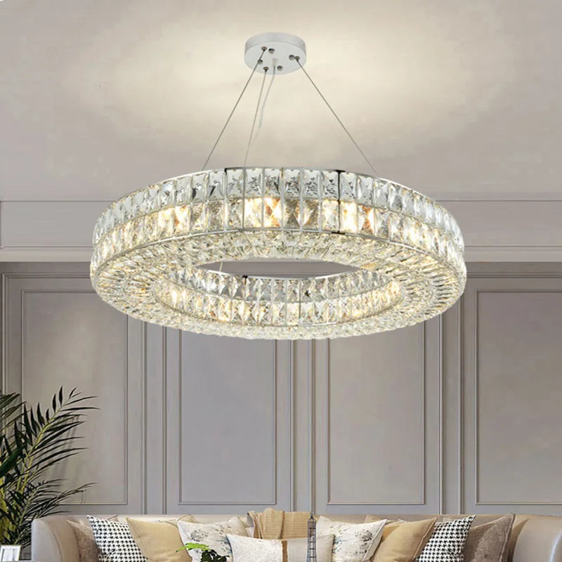 ثريا ذهبية بتصميم حلقة كريستال K9 مع إضاءة LED من DecorBites™ لديكور المنزل