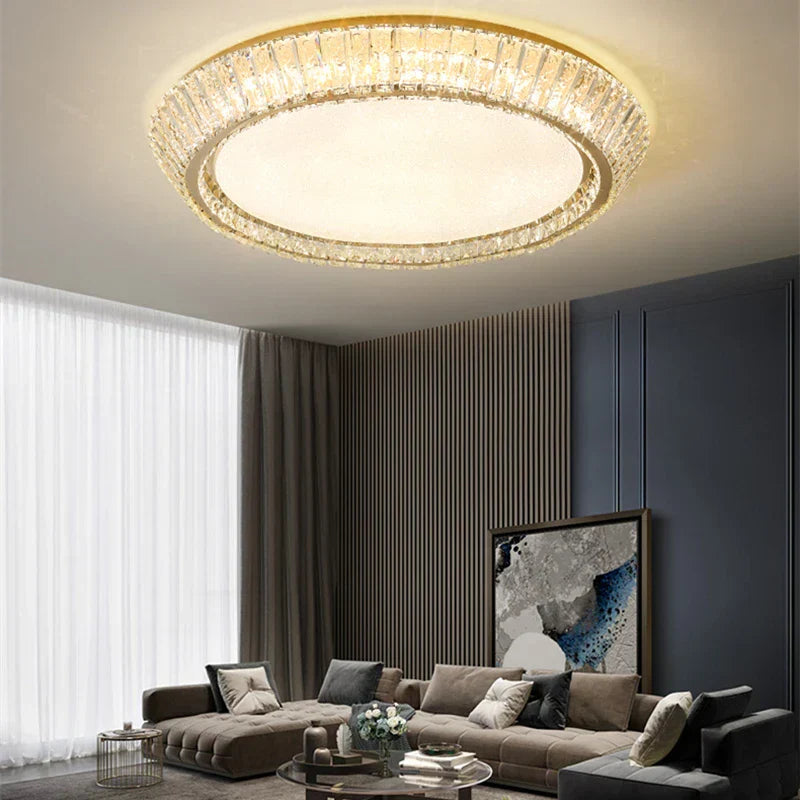 DecorBites™ مصباح سقف كريستالي ذهبي: تركيبات إضاءة دائرية حديثة على الطراز الاسكندنافي لغرف النوم والمطاعم