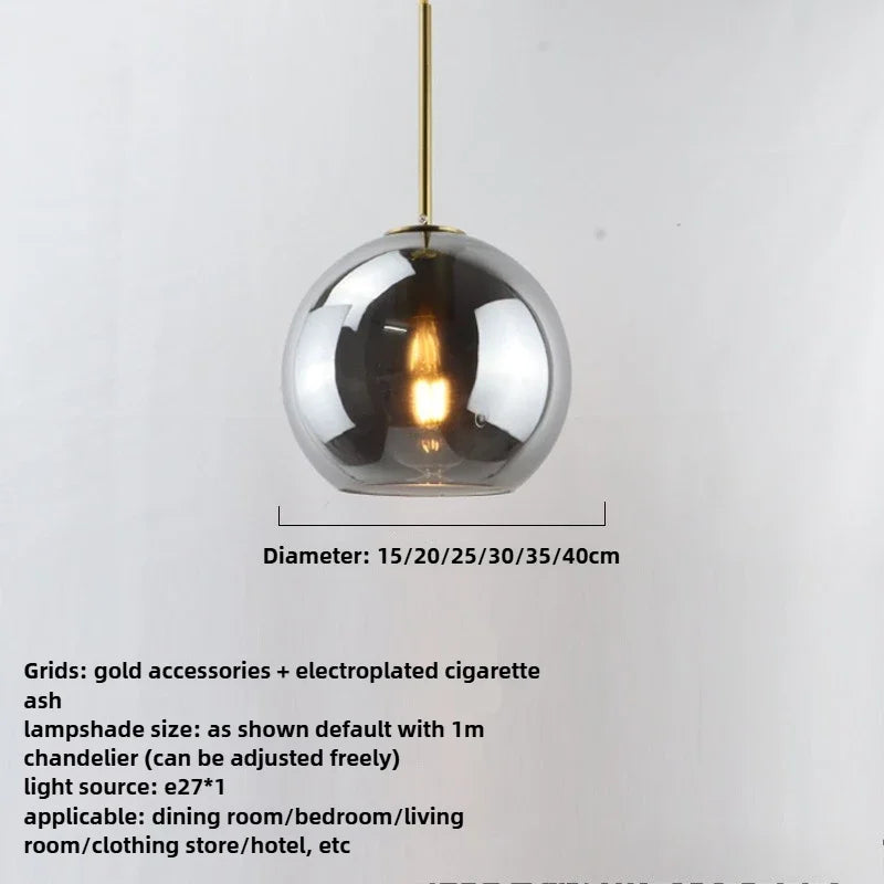 Modern Glass Ball Chandelier Lights for Dining Room Bar Kitchen Hanging Lamps Living Smoky Gray Glass Lampara Lustres Led Lights