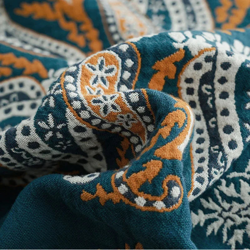 DecorBites™ Geometric Cotton Gauze Summer Blanket – Stylish Home Textile for Adults