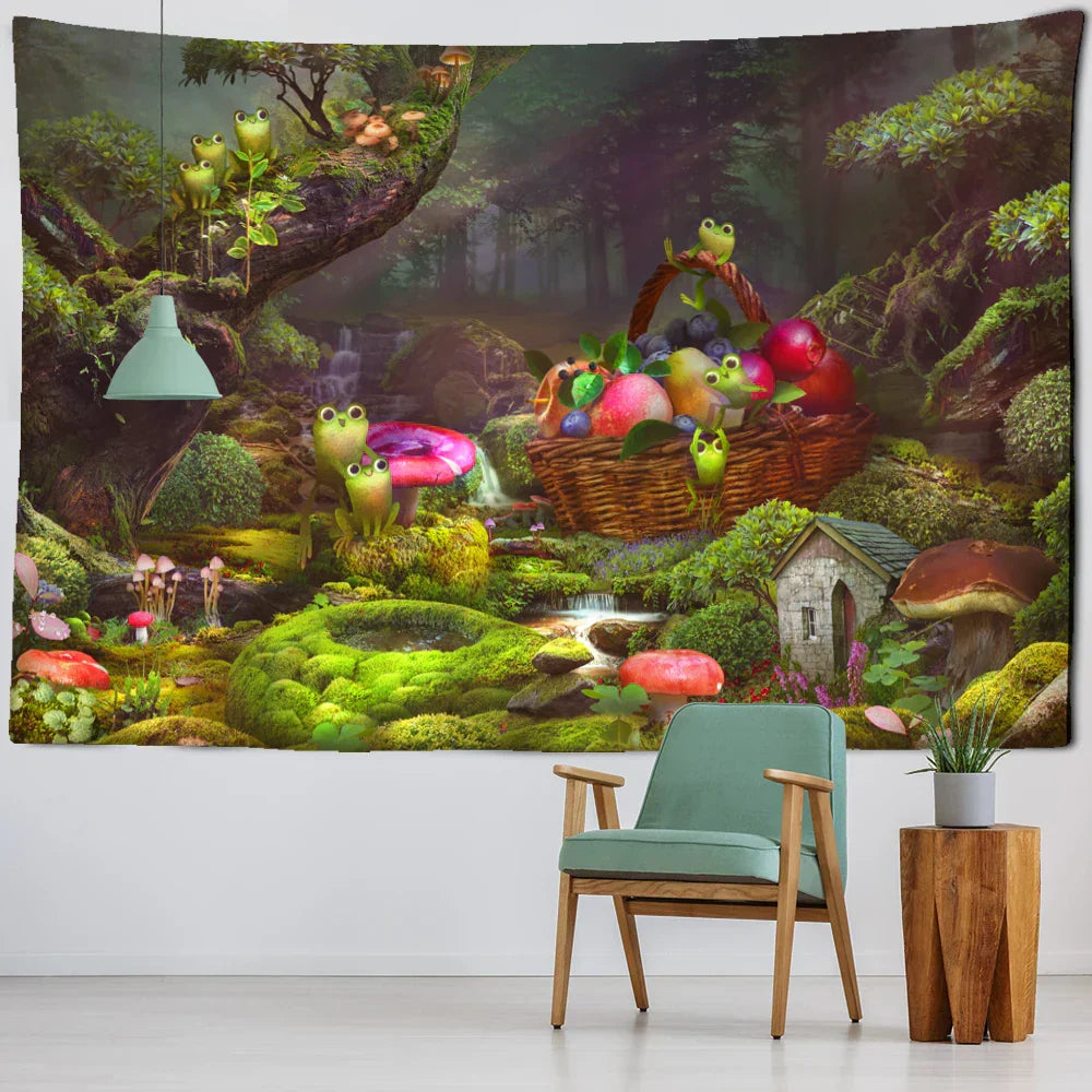 DecorBites™ Little Frog Tapestry Wall Hanging - Forest Psychedelic Art for Kids' Room
