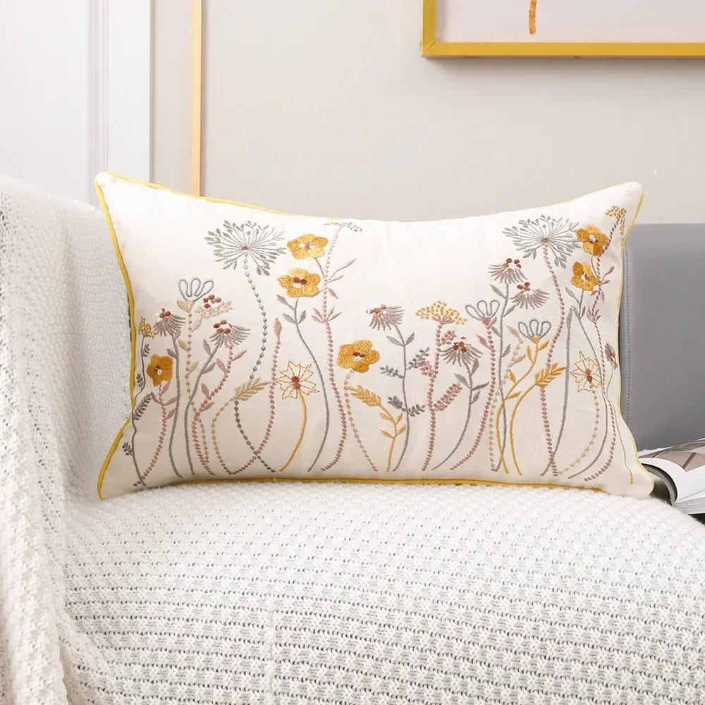 DecorBites™ 3D Pink Flower Farmhouse Style Cushion Cover 45x45cm - Embroidered Sofa, Bed, Living Room