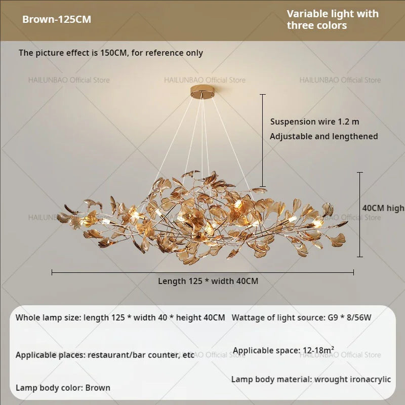 DecorBites™ Gingko Leaf Chandelier: Modern Luxury Art Decor for Home, Restaurant & Bar