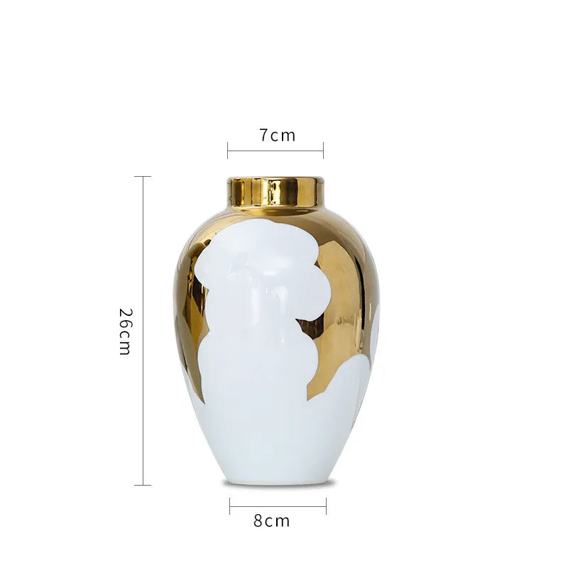 Vase en céramique or et blanc DecorBites™ pour une décoration d'intérieur et une présentation florale élégantes