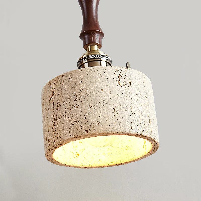 DecorBites™ Copper Wood LED Wall Sconce Yellow Travertine Stone Bedside Light