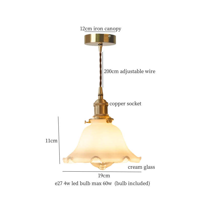 DecorBites™ Cream Glass LED Pendant Brass Hanging Lamp for Kitchen Restaurant Living Room