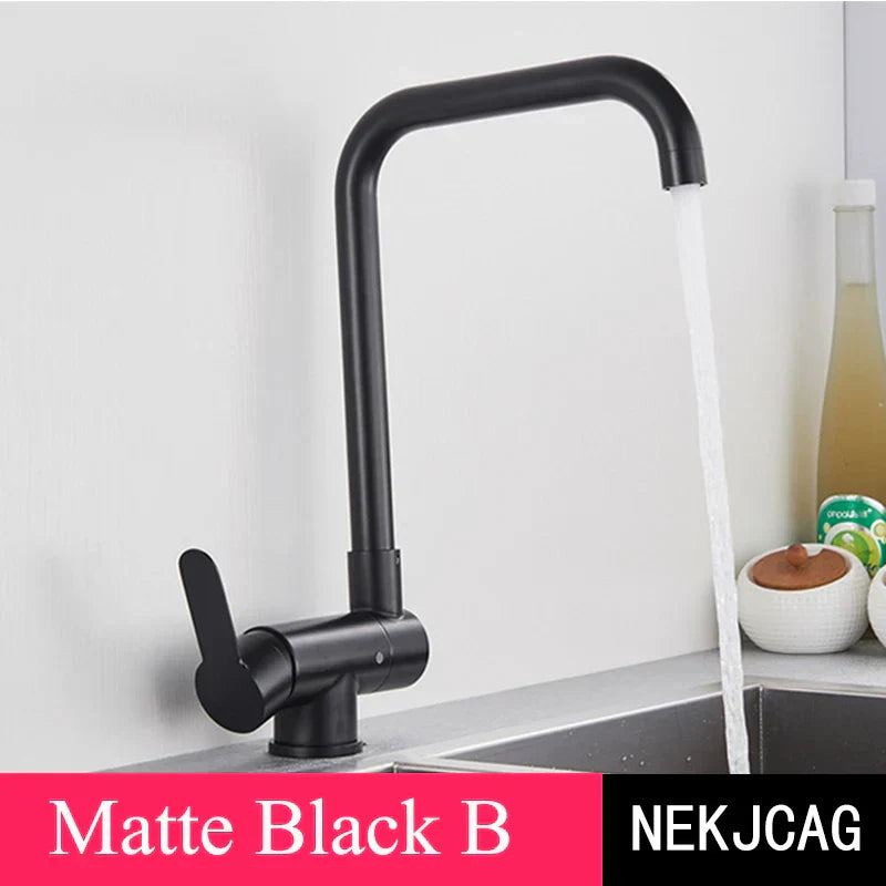 DecorBites™ 360° Rotating Black Kitchen Faucet, Deck Mount Sink Mixer Tap, 304 Stainless Steel