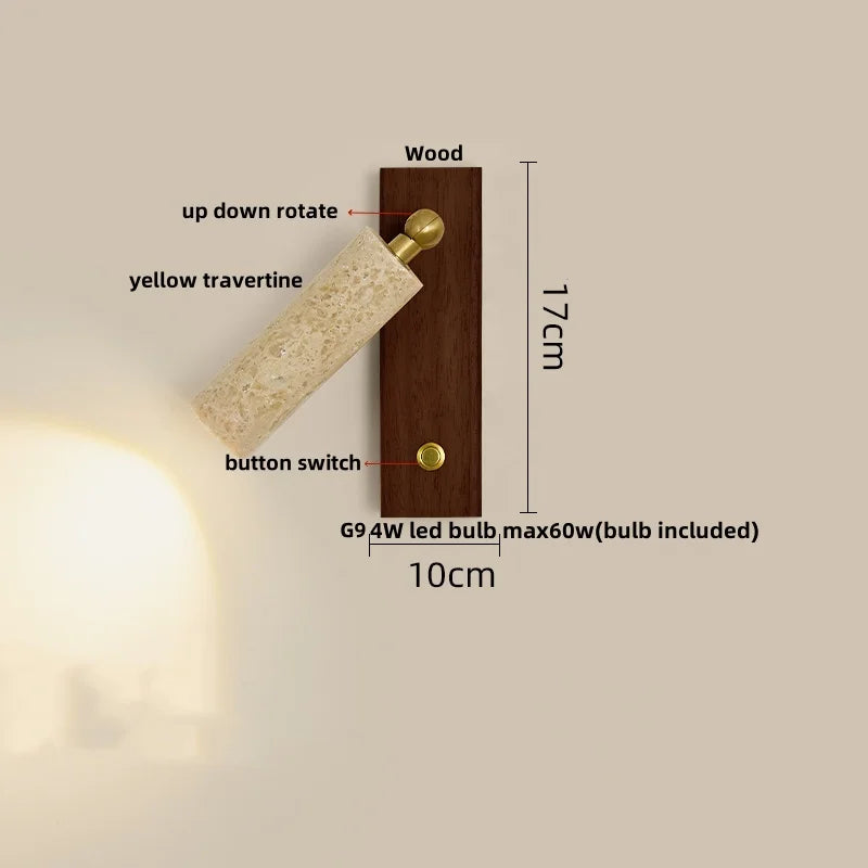 DecorBites™ Black Iron LED Wall Light Fixture Coffee Nordic Modern Natural Wood Bedside Lamp