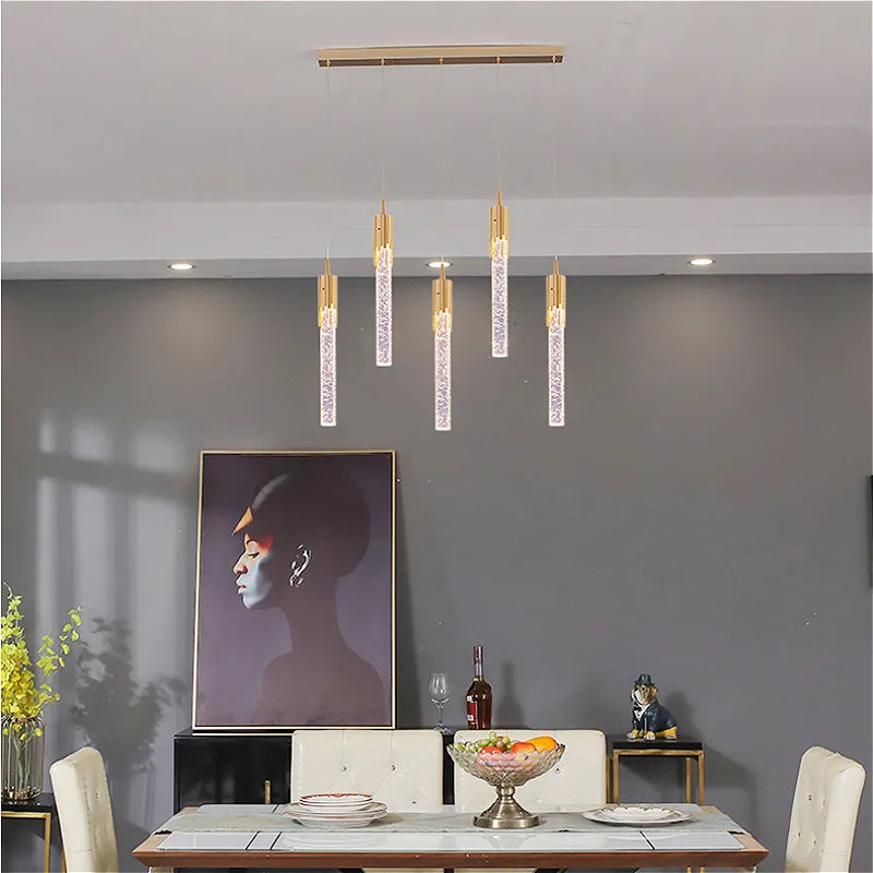 DecorBites™ Gold Crystal LED Chandelier: مصابيح غرفة طعام عصرية، إضاءة سقف معلقة للمطبخ
