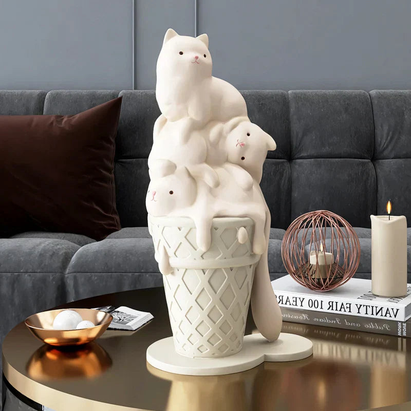 DecorBites™ Ice Cream Cat Sculpture Resin Figurine Modern Home Decor Creative Animal Figure