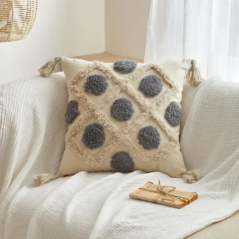 DecorBites™ Geometric Tufted Tassel Cushion Cover 30x50cm/45x45cm