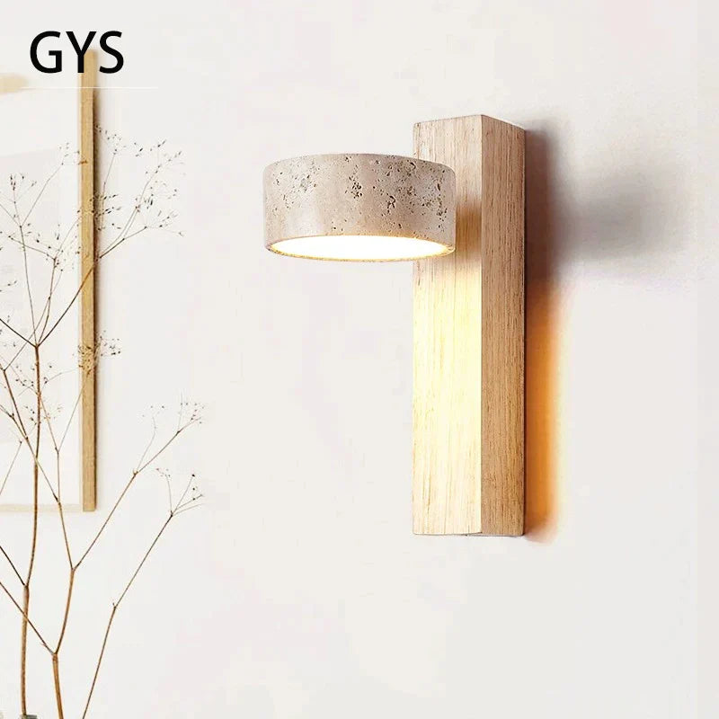 DecorBites™ Cream Style Bedside Wall Lamp Rotatable LED Light Log Wood Stone Walnut