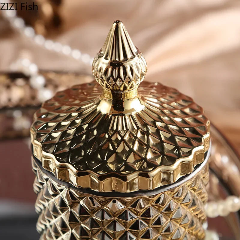 DecorBites™ Gilded Glass Storage Jar with Lid for Candy, Jewelry, and Cosmetics