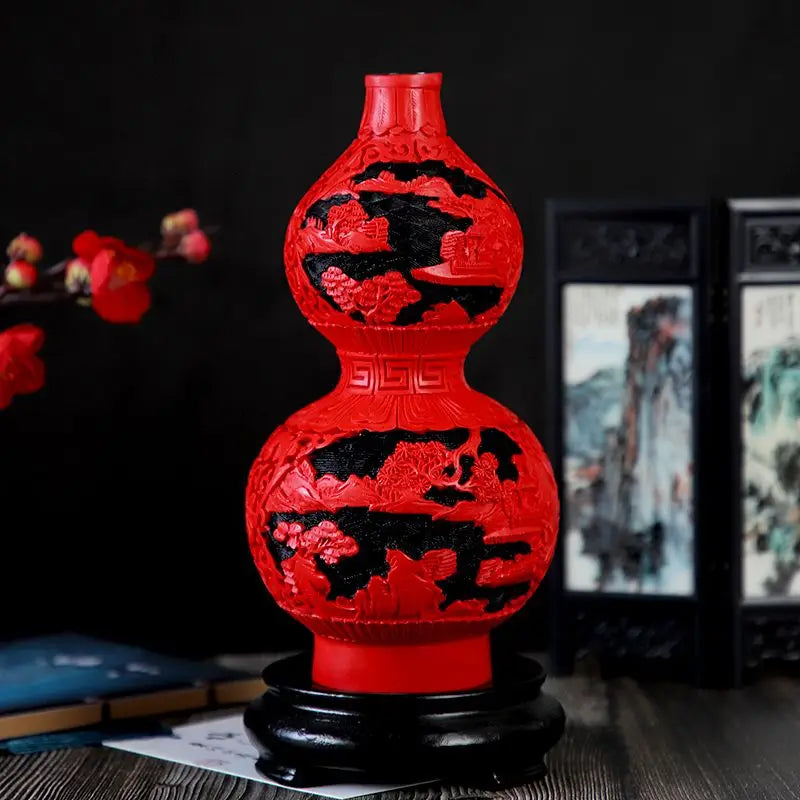DecorBites™ 10-inch Red Lacquerware Flower Auspicious Vase