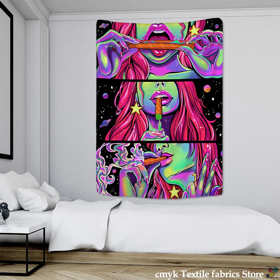 DecorBites™ Green Star Girl Tapestry Wall Hanging Psychedelic Home Decor