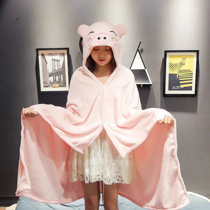 DecorBites™ Cozy Cartoon Hooded Cape Blanket for Winter Nap, Office, and Home Office Warmth