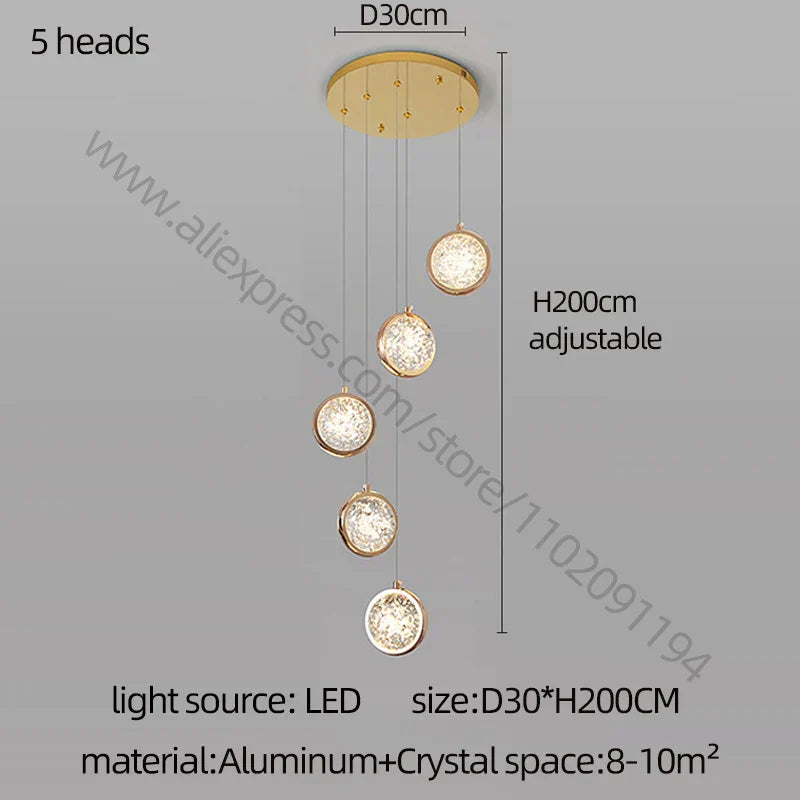 DecorBites™ Crystal Ball Chandelier: Modern Loft & Staircase Hanging Light for Home, Hotel & Mall