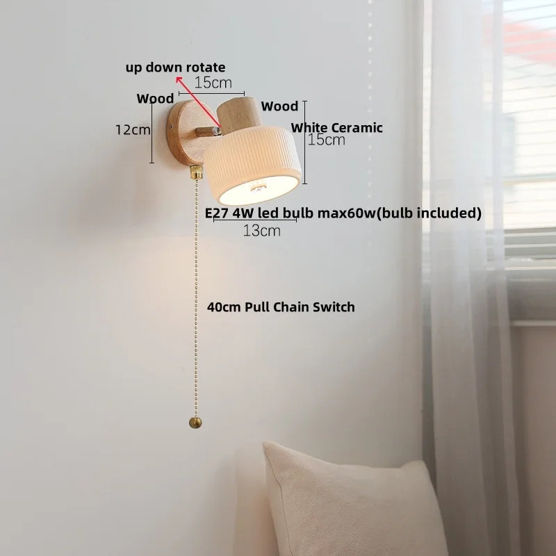 DecorBites™ LED Wall Lights Wood White Ceramic Rotate, Living Room Bedside Lamp